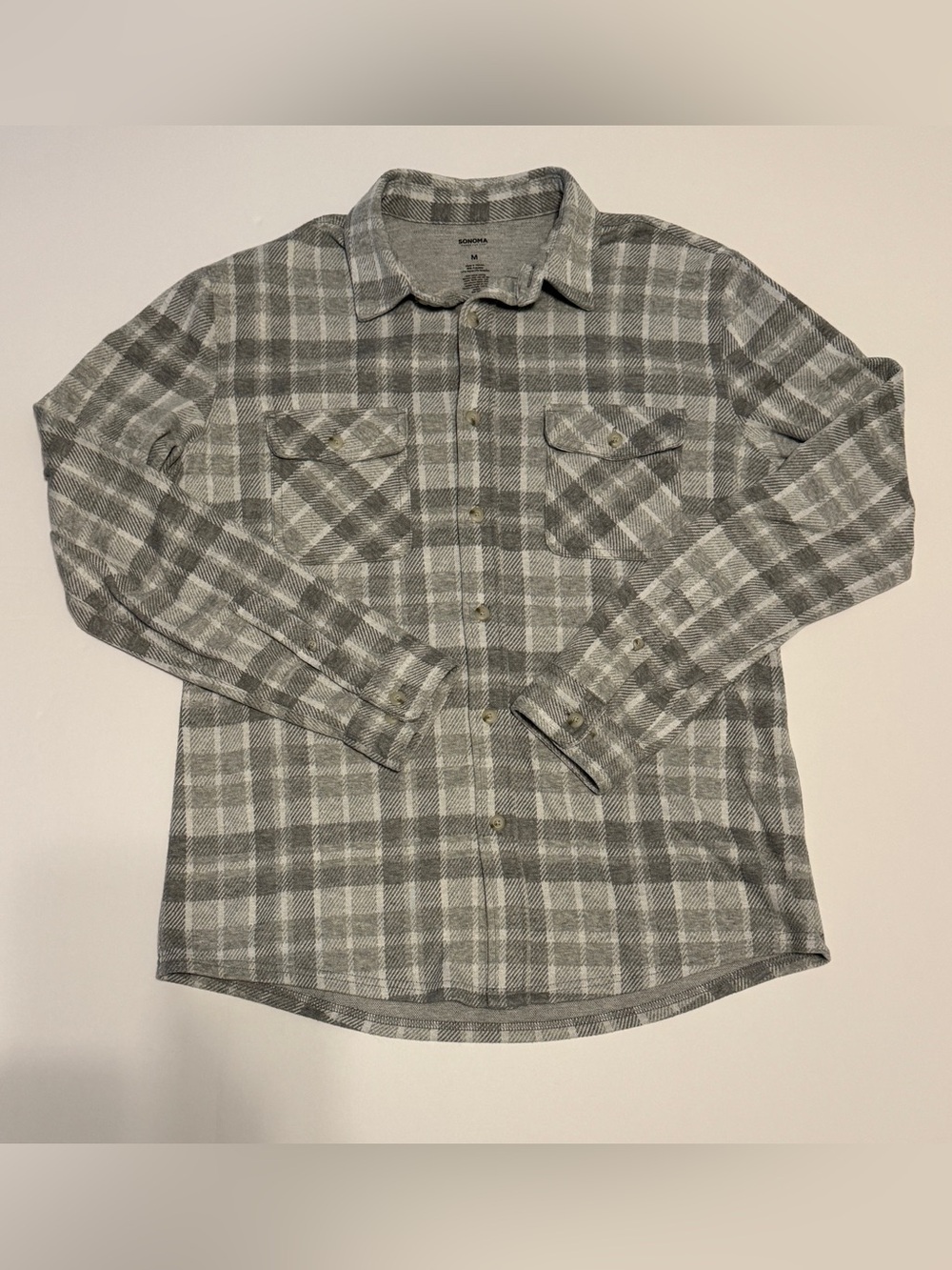 Medium Sonoma Goods for Life Supersoft Knit Flannel Button Up - Gray Plaid